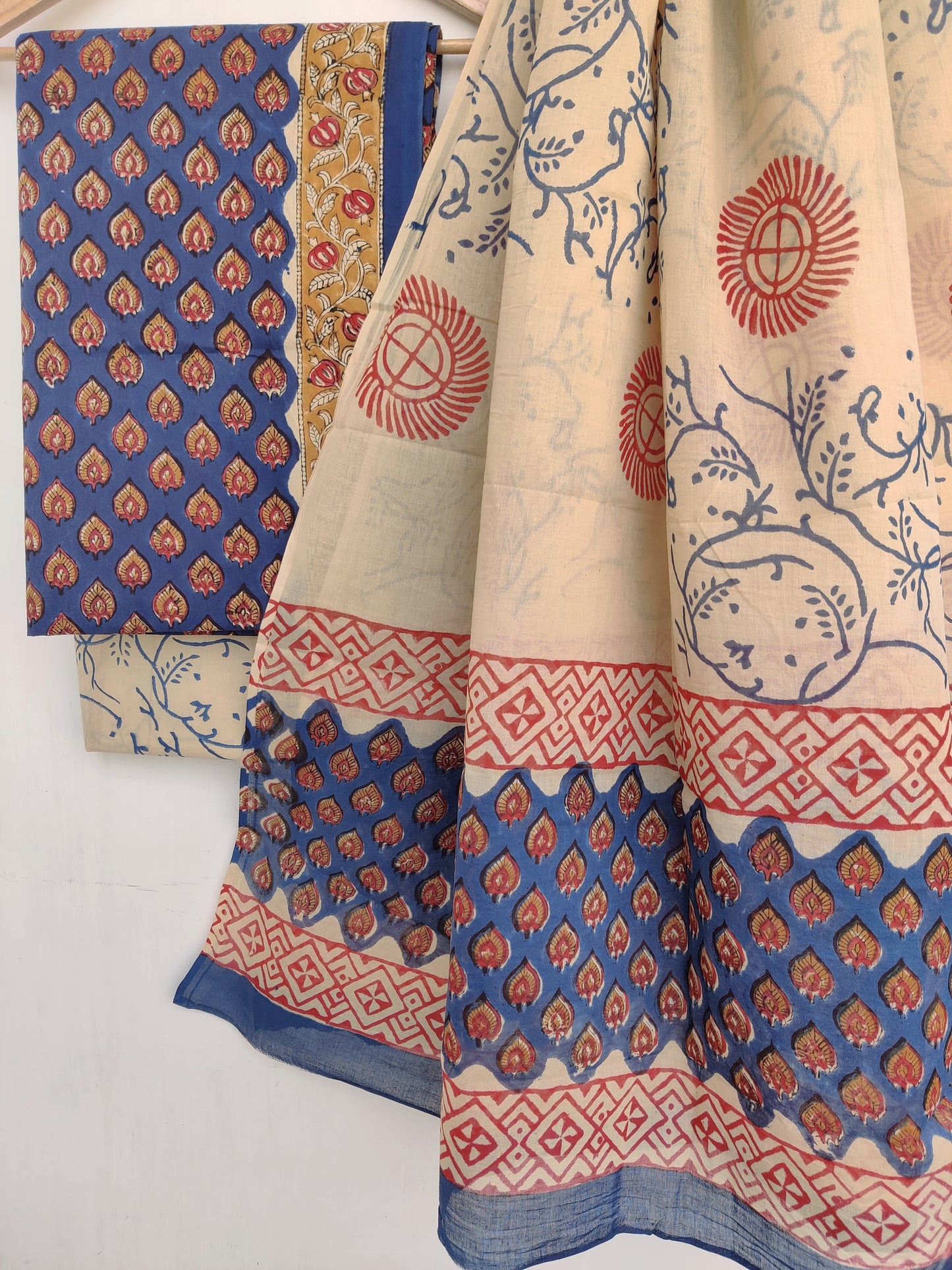 KALAMKARI Cotton Block Printed Cotton Suit with mulmul cotton Dupatta