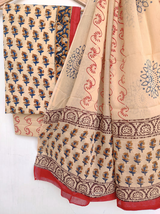 KALAMKARI Cotton Block Printed Cotton Suit with mulmul cotton Dupatta