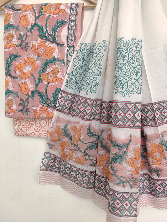Cotton Block Printed Cotton Suit with mulmul cotton Dupatta