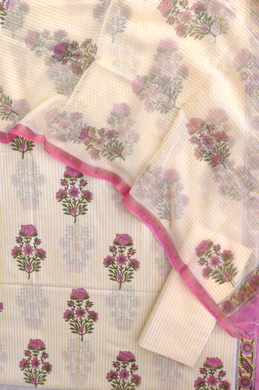 BOOTA Hand Block Printed Cotton Suit with Cotton Kota Doria dupatta