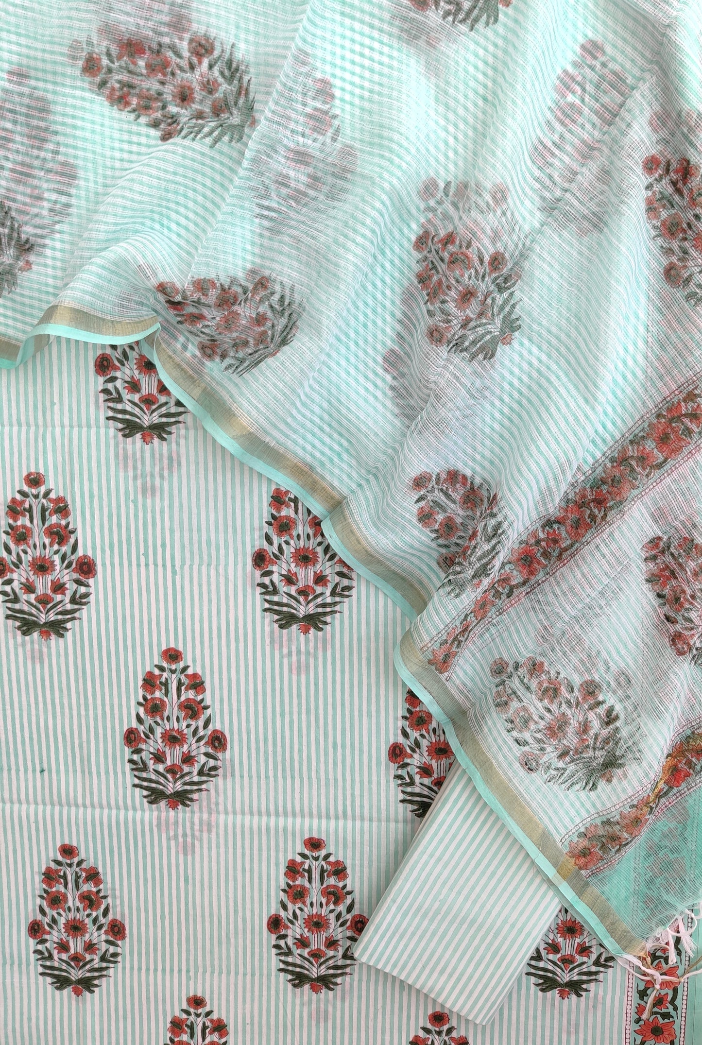 BOOTA Hand Block Printed Cotton Suit with Cotton Kota Doria dupatta