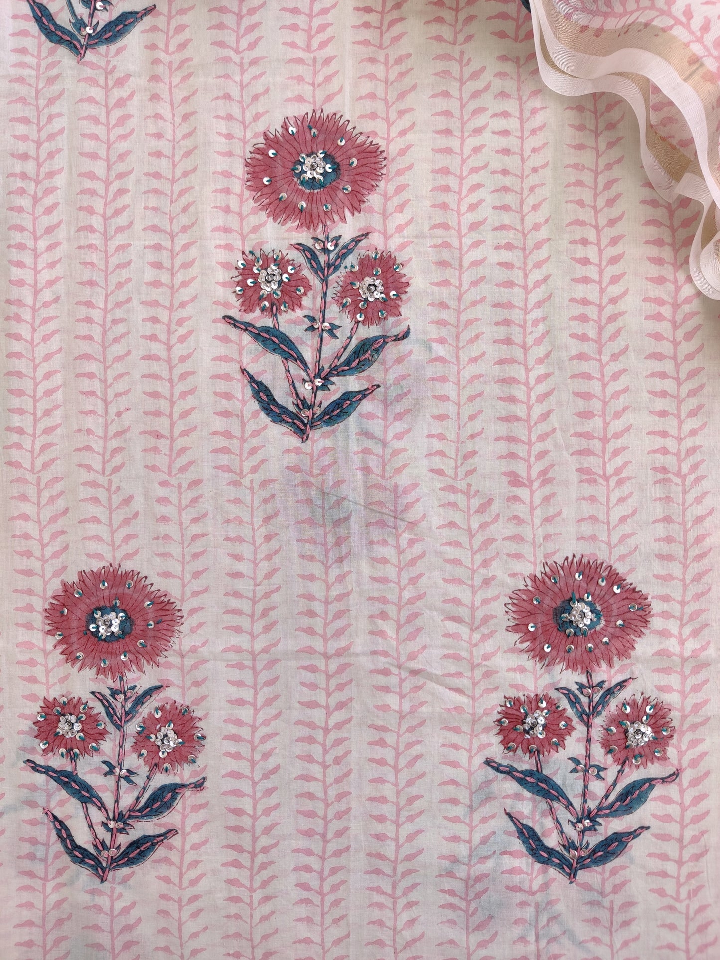 Hand Block Printed Cotton Suit with Mul Chanderi Dupatta