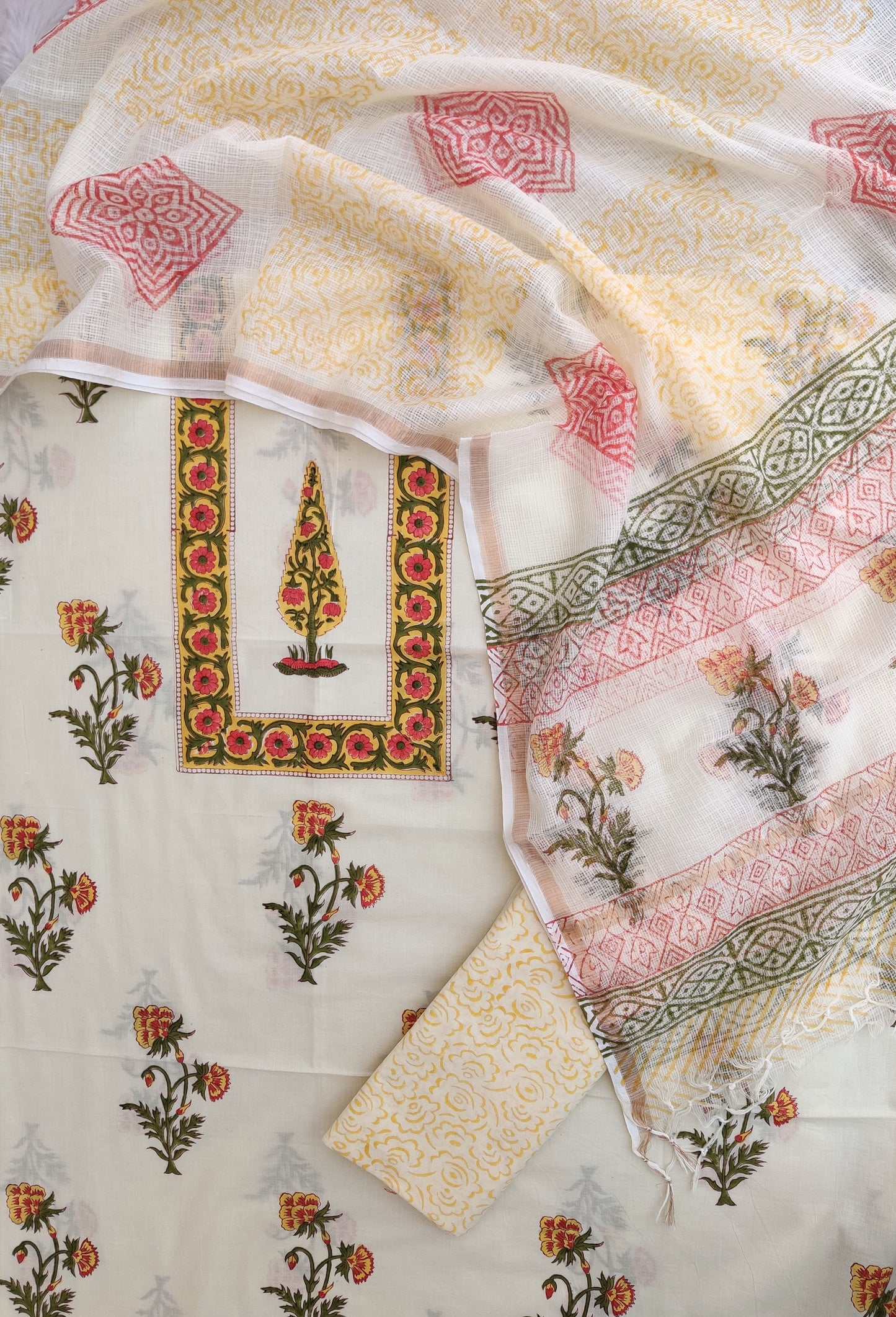 PANEL Hand Block Printed Cotton Suit with Cotton Kota Doria dupatta