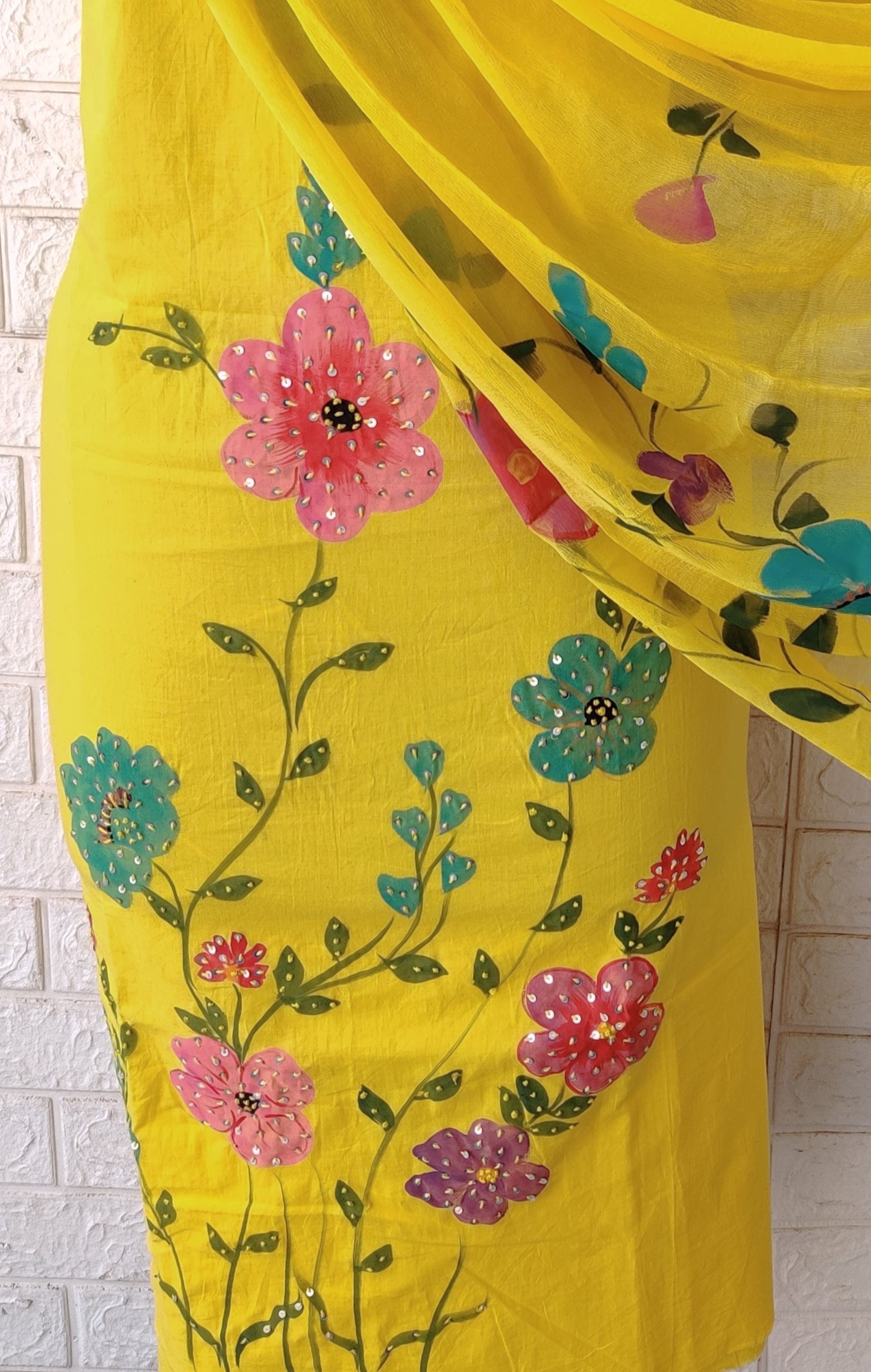 Exclusive Unstitched Cotton Work Suits with Chiffon Dupatta