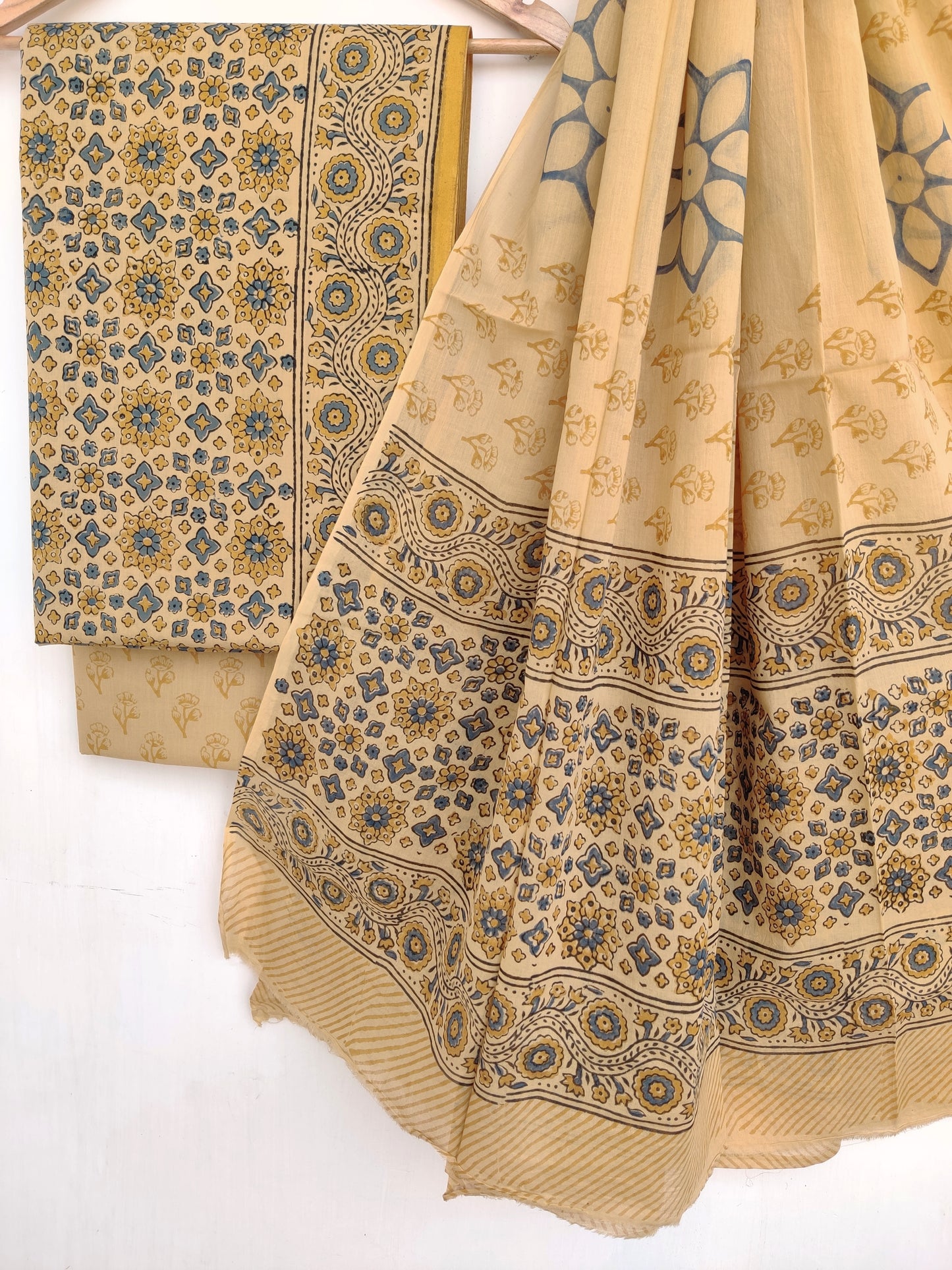 AJRAKH Hand Block Printed Cotton Suit With Mulmul Cotton Dupatta