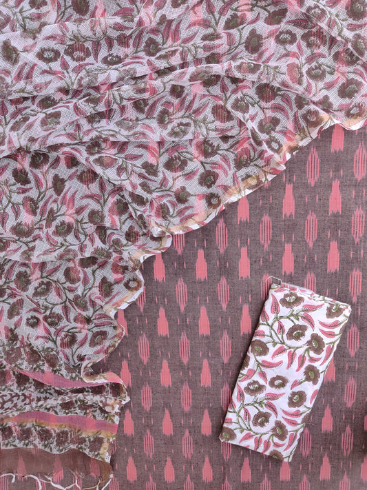 Handloom Weave Ikat Suit with Kota Doria Dupatta