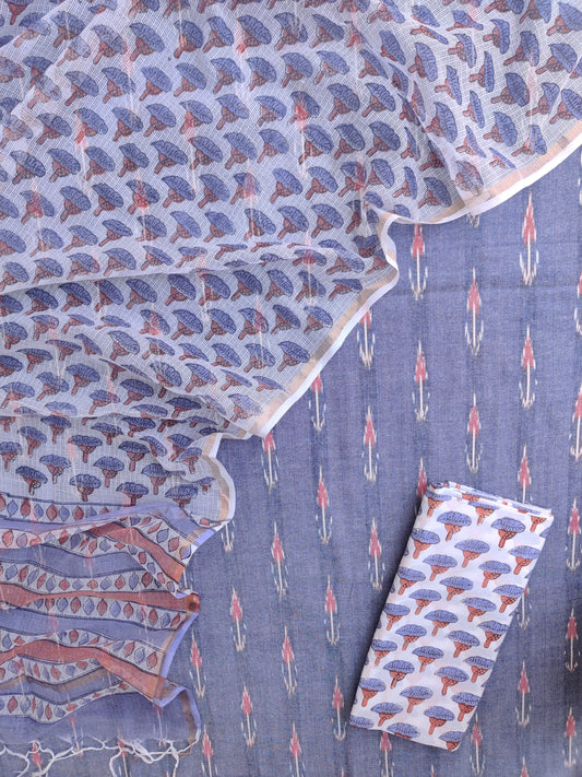 Handloom Weave Ikat Suit with Kota Doria Dupatta