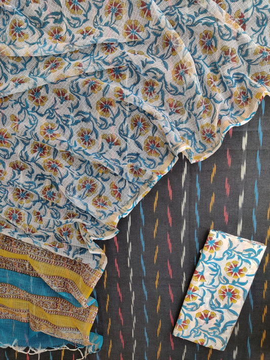 Handloom Weave Ikat Suit with Kota Doria Dupatta
