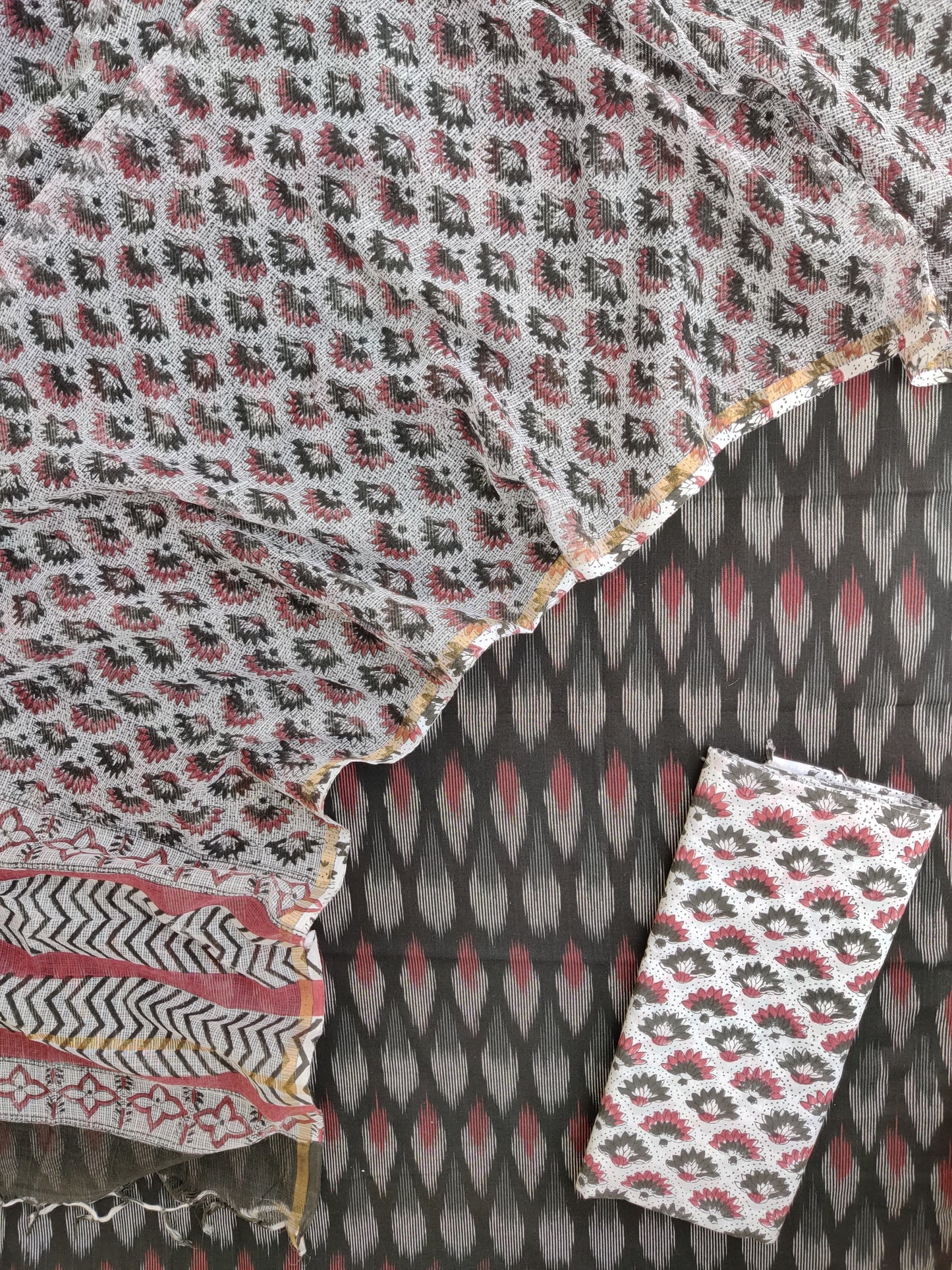 Handloom Weave Ikat Suit with Kota Doria Dupatta