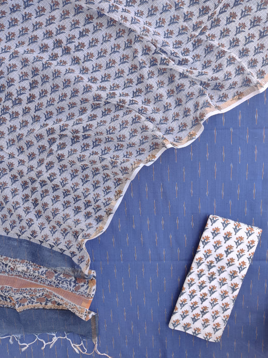 Handloom Weave Ikat Suit with Kota Doria Dupatta