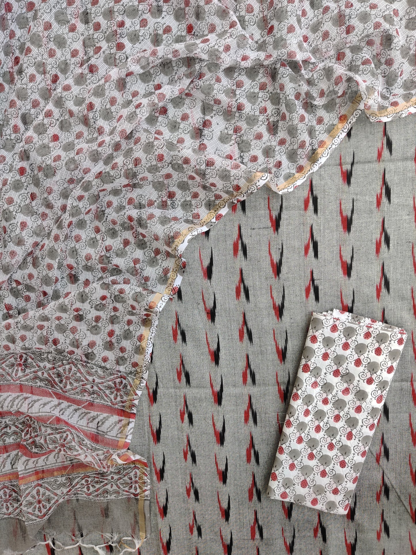 Handloom Weave Ikat Suit with Kota Doria Dupatta