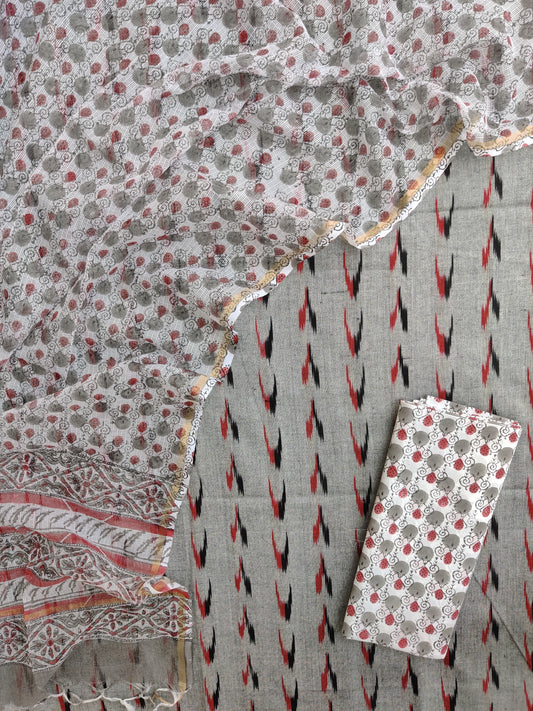 Handloom Weave Ikat Suit with Kota Doria Dupatta