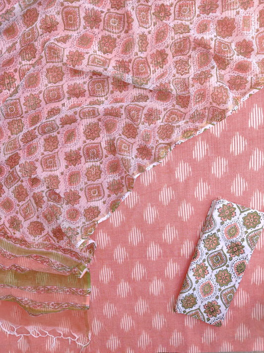 Handloom Weave Ikat Suit with Kota Doria Dupatta