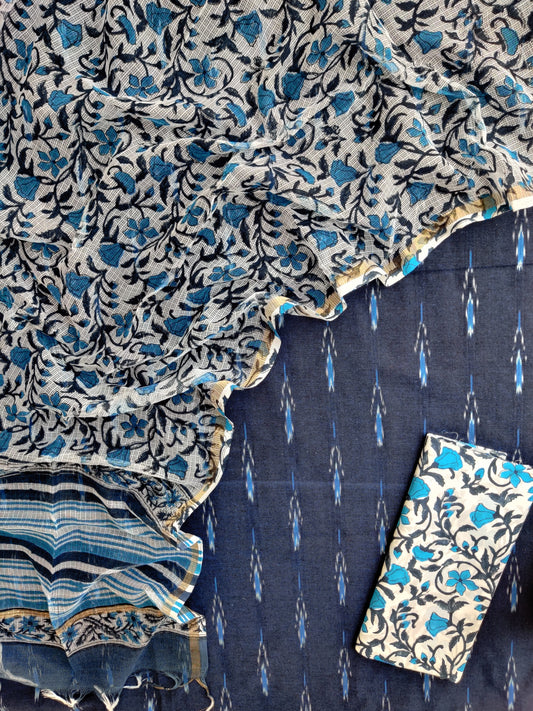 Handloom Weave Ikat Suit with Kota Doria Dupatta