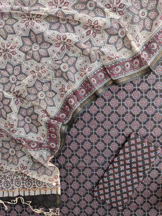 AJRAKH Printed Cotton Suit with Cotton Kota Doria Dupatta