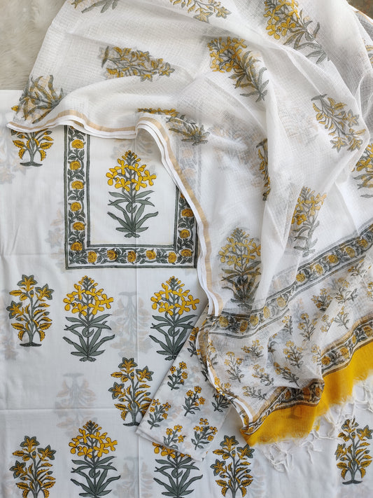 PANEL Hand Block Printed Cotton Suit with Cotton Kota Doria dupatta