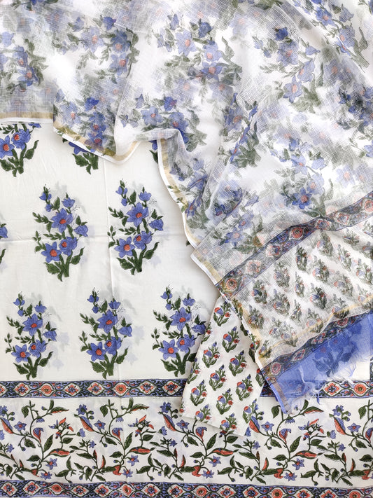 PANEL Hand Block Printed Cotton Suit with Cotton Kota Doria dupatta