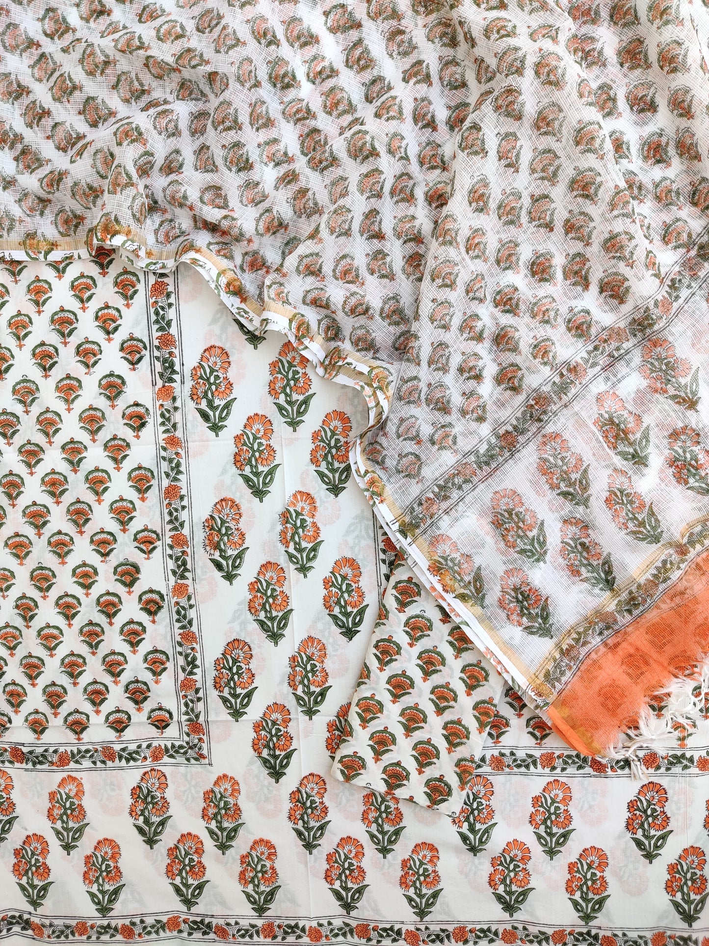 PANEL Hand Block Printed Cotton Suit with Cotton Kota Doria dupatta