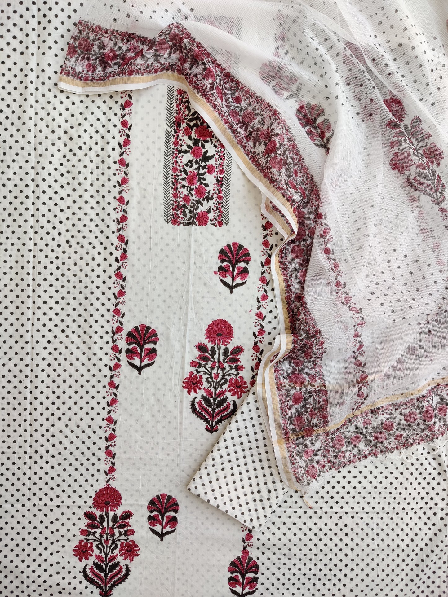 PANEL Hand Block Printed Cotton Suit with Cotton Kota Doria dupatta