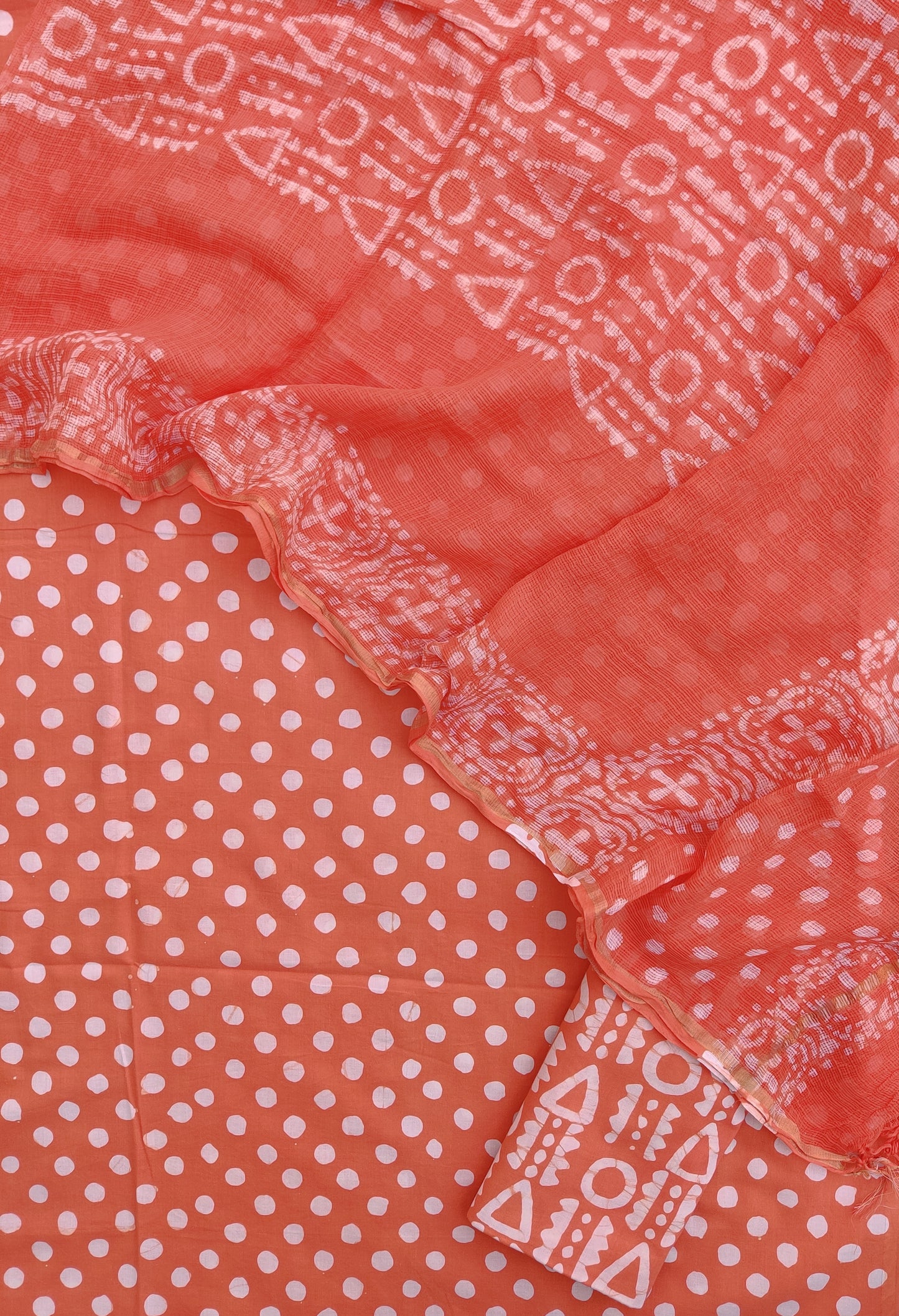 Polka Dot Wax Batik Cotton Suit with Cotton Kota Doria dupatta