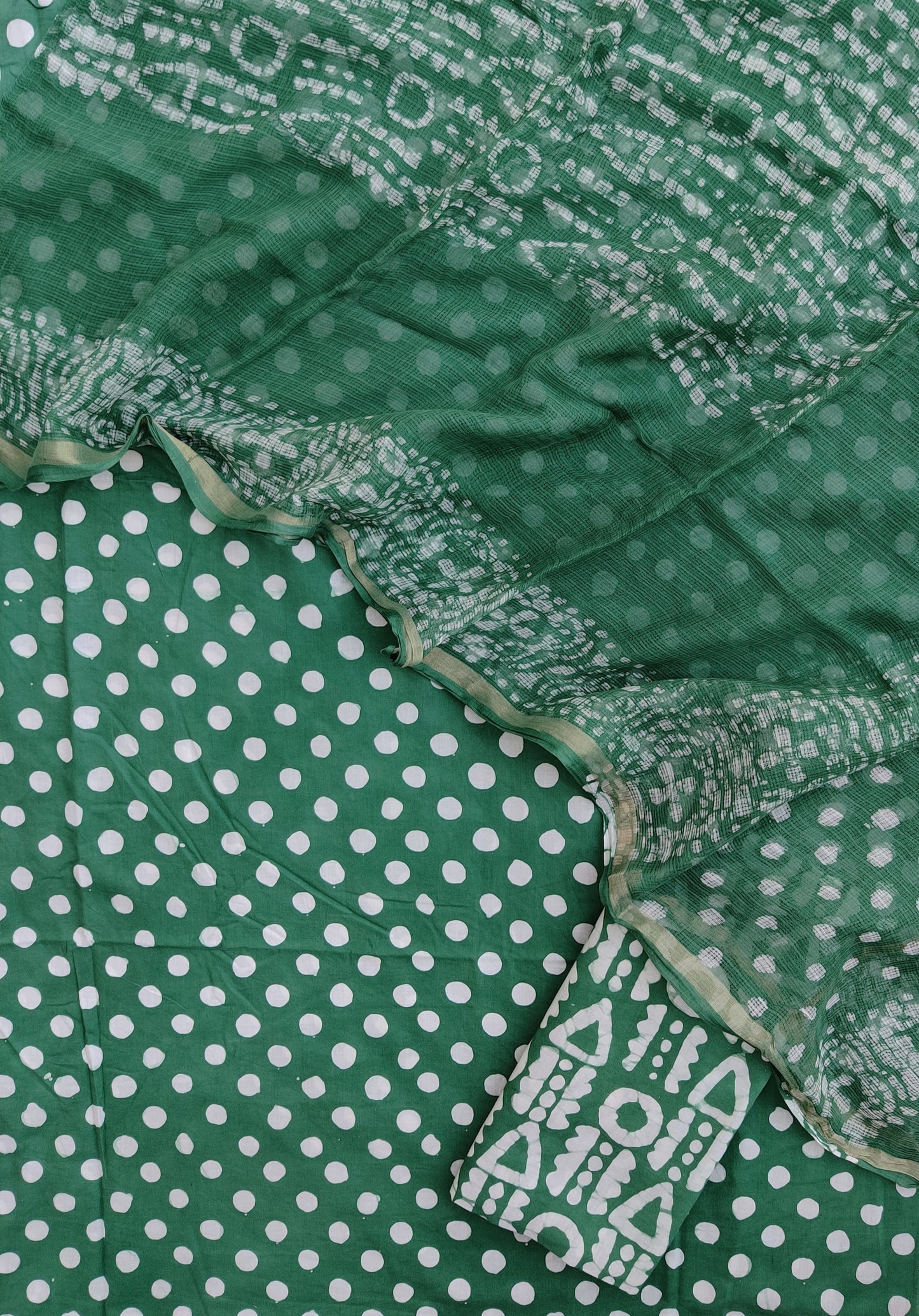 Polka Dot Wax Batik Cotton Suit with Cotton Kota Doria dupatta