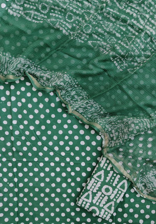 Polka Dot Wax Batik Cotton Suit with Cotton Kota Doria dupatta