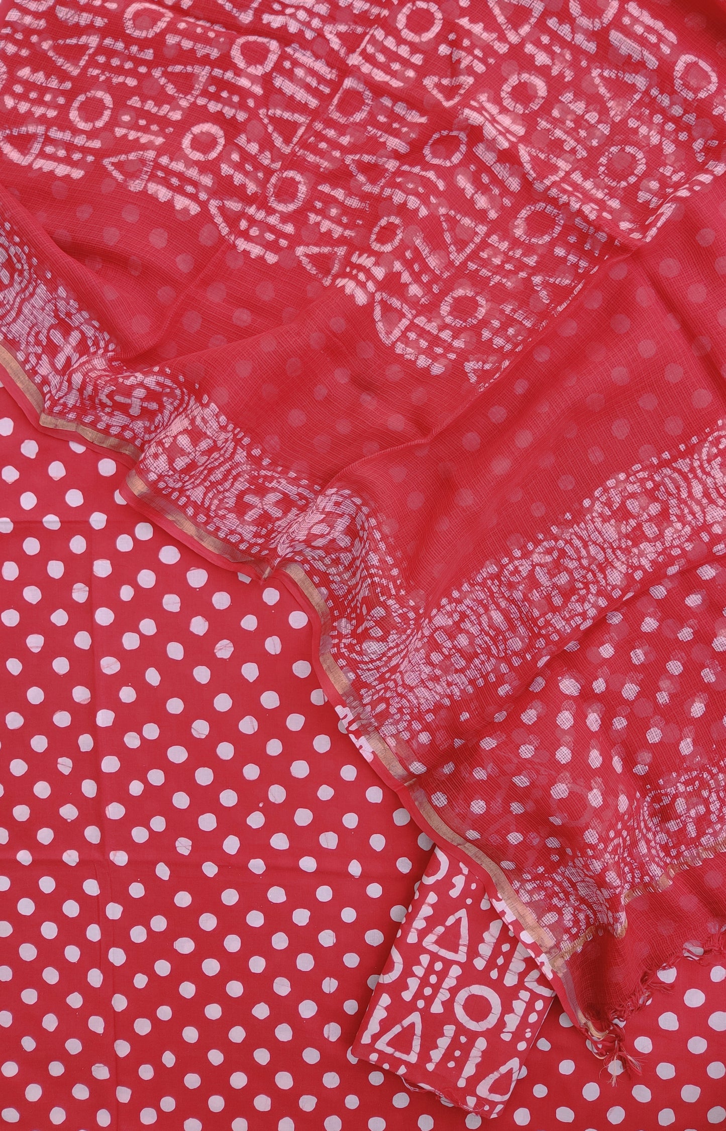 Polka Dot Wax Batik Cotton Suit with Cotton Kota Doria dupatta