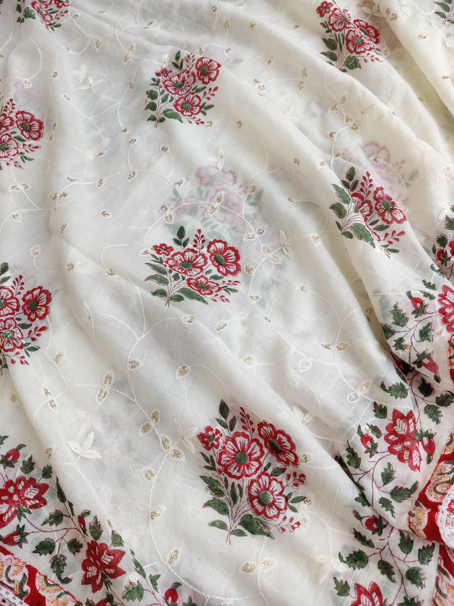 Exclusive Unstitched Cotton Suit with Mulmul Embroidery Dupatta