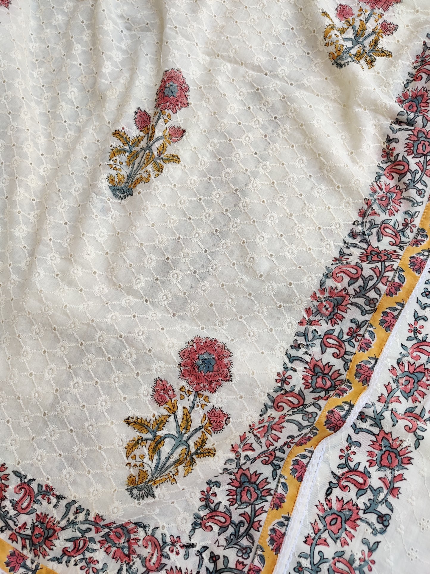 Exclusive Unstitched Cotton Suit with Mulmul Embroidery Dupatta