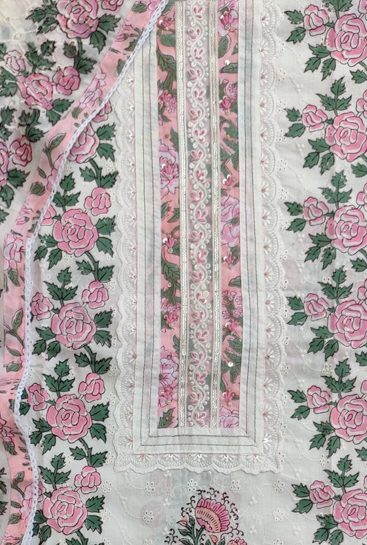 Exclusive Unstitched Cotton Suit with Mulmul Embroidery Dupatta