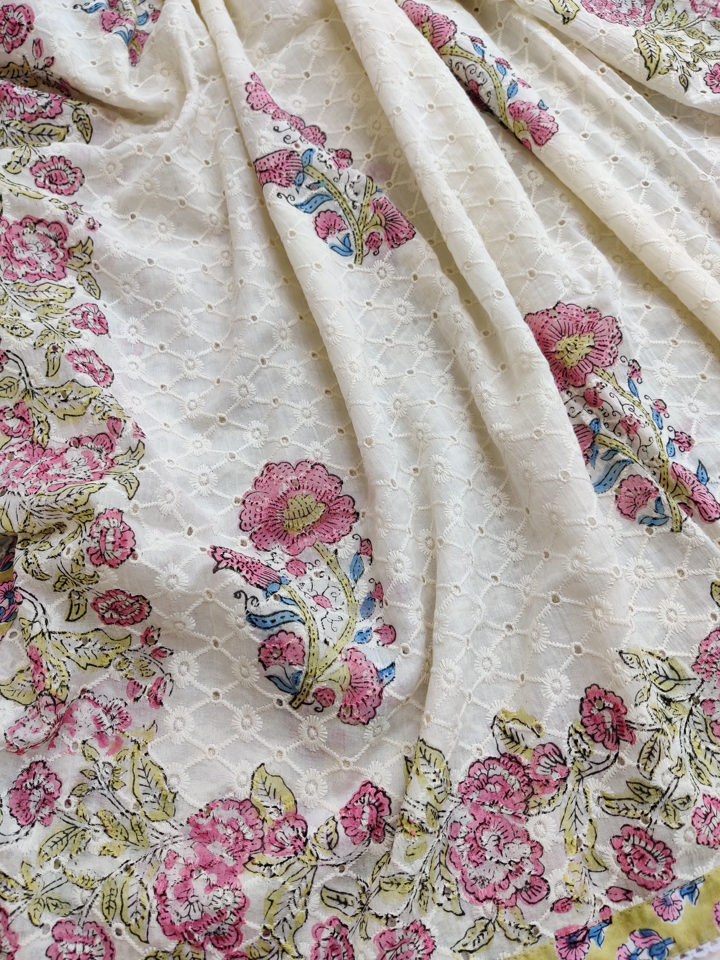 Exclusive Unstitched Cotton Suit with Mulmul Embroidery Dupatta