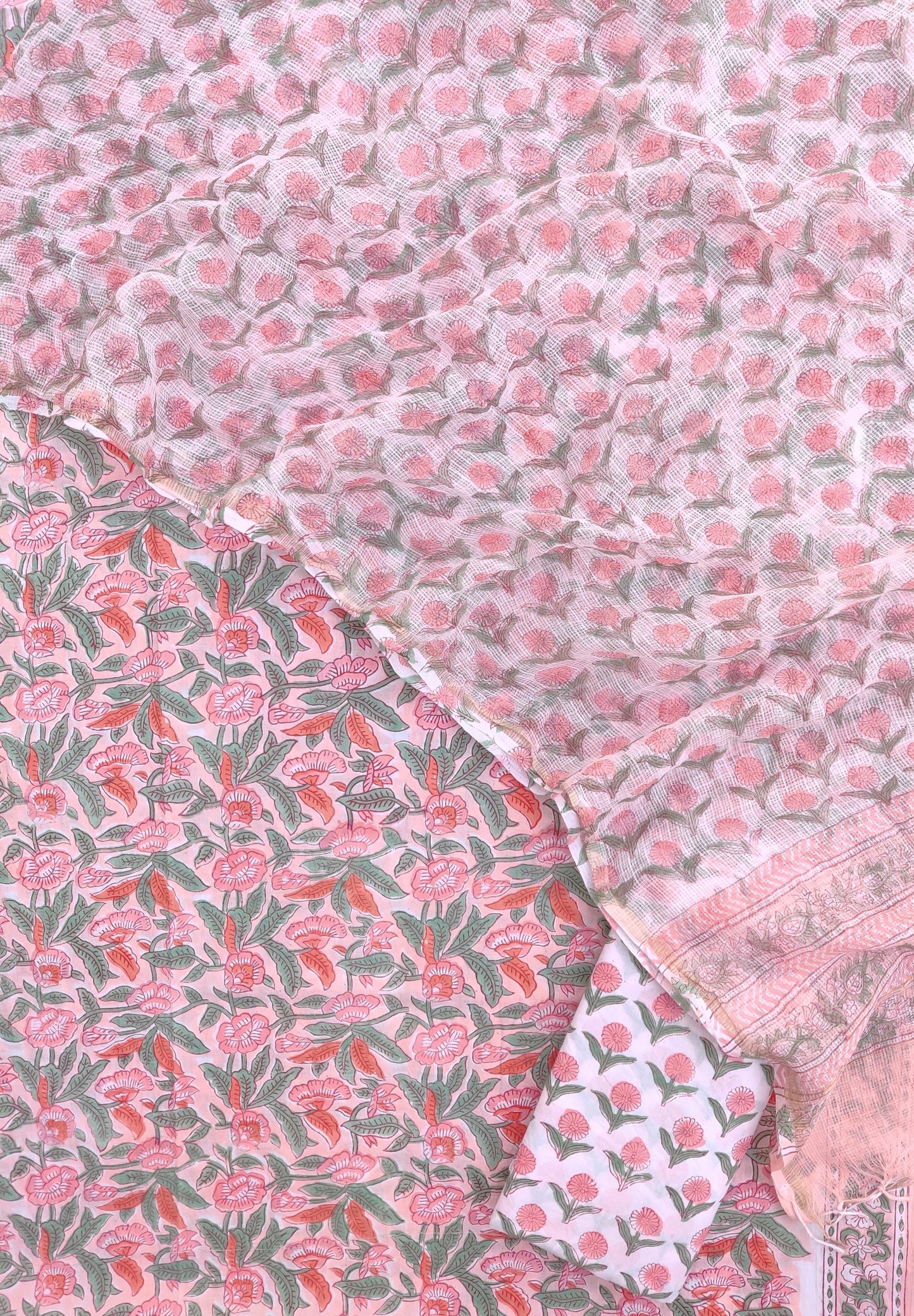 Hand Block Printed Cotton Suit with Cotton Kota Doria dupatta