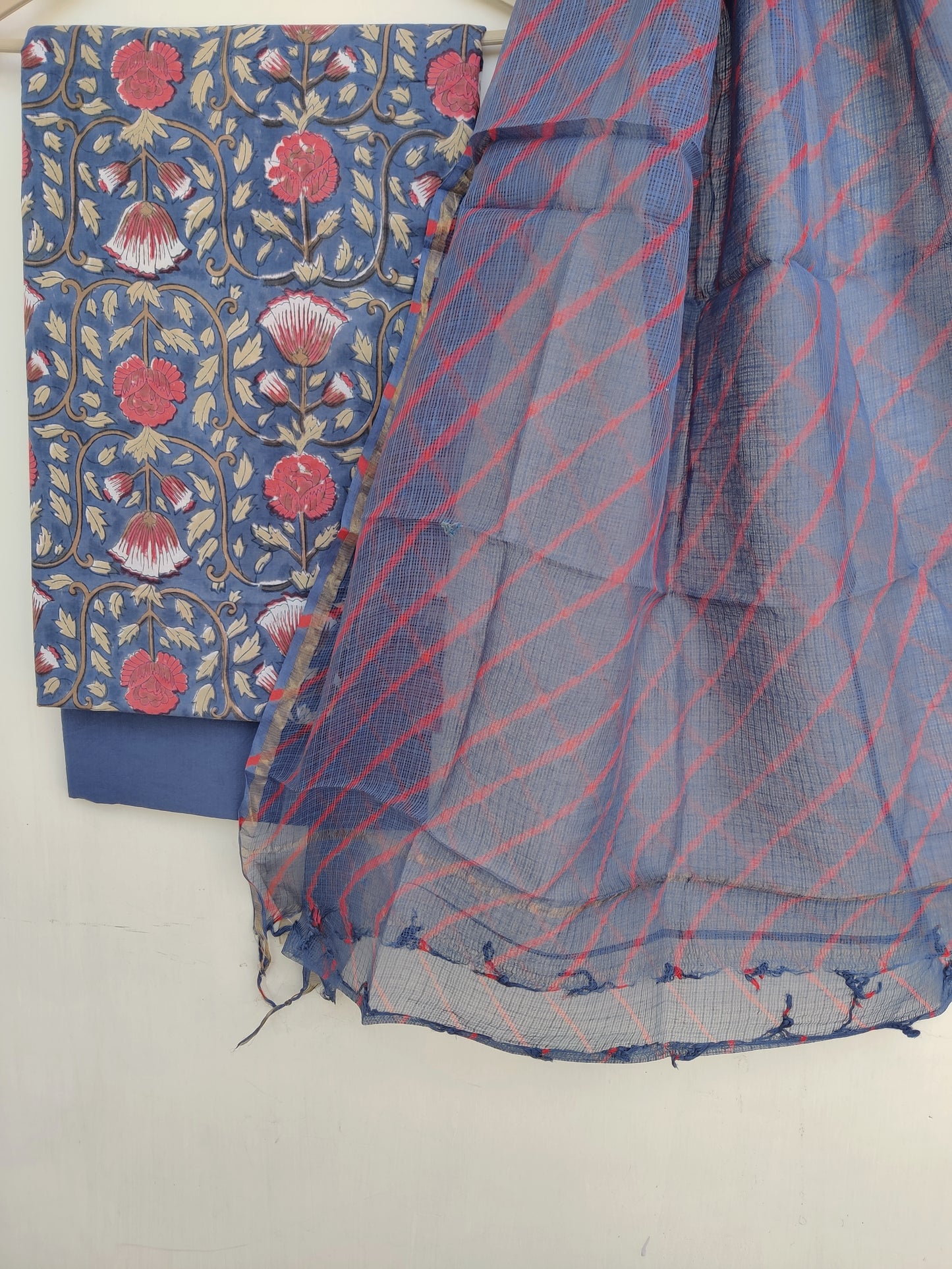 BLOCK PRINTED COTTON SUIT WITH LEHRIYA KOTA DORIA DUPATTA