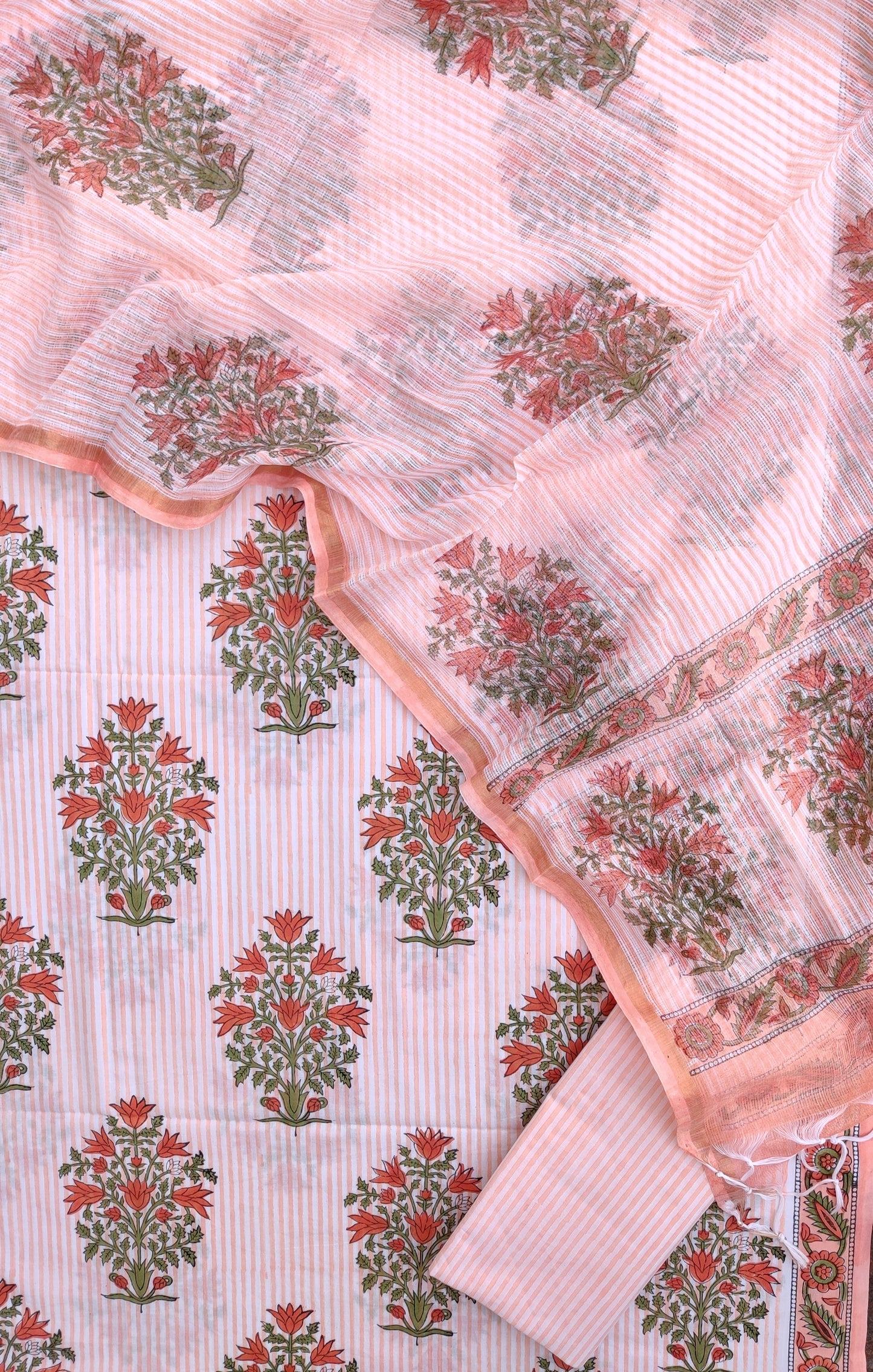 BOOTA Hand Block Printed Cotton Suit with Cotton Kota Doria dupatta