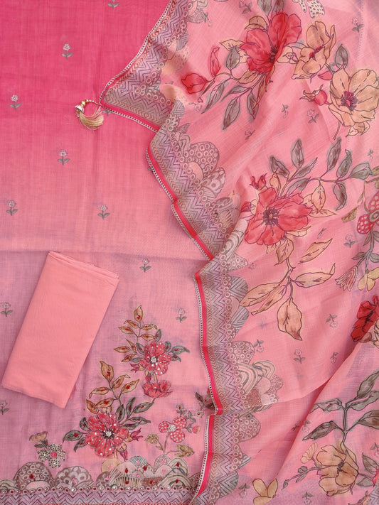 Exclusive Unstitched Linen Neck Work Suits with Linen Digital Printed Dupatta