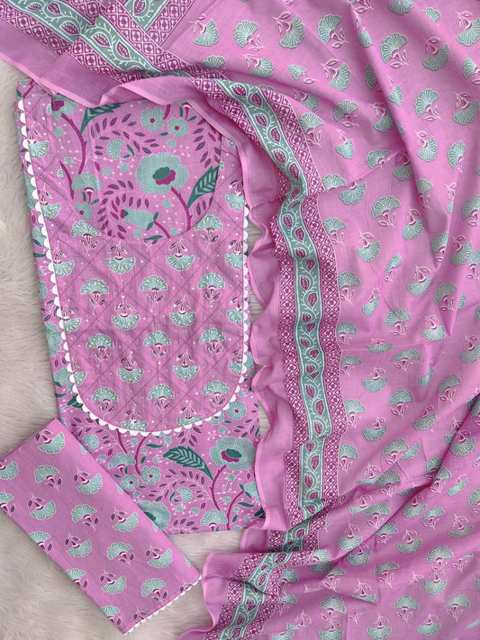 EXCLUSIVE HAND BLOCK PRINTED COTTON SUIT WITH COTTON DUPATTA