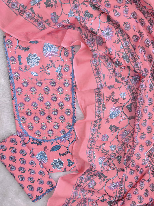 EXCLUSIVE HAND BLOCK PRINTED COTTON SUIT WITH COTTON DUPATTA