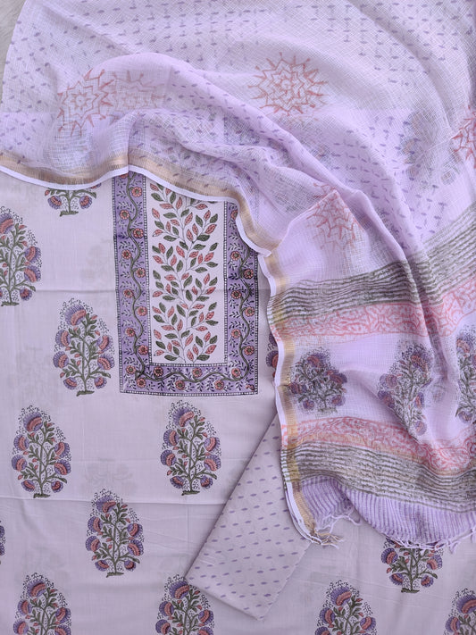 PANEL Hand Block Printed Cotton Suit with Cotton Kota Doria dupatta