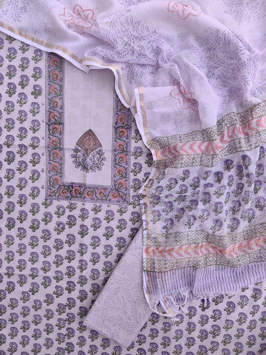 PANEL Hand Block Printed Cotton Suit with Cotton Kota Doria dupatta