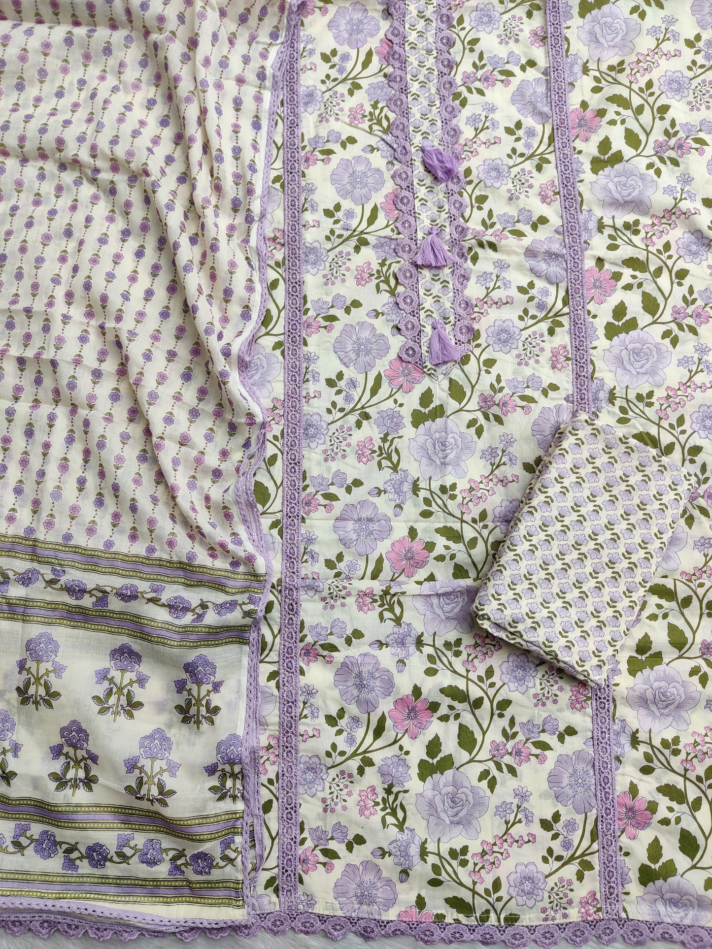 Exclusive Unstitched Cotton Neck Work Suits with Mulmul Dupatta
