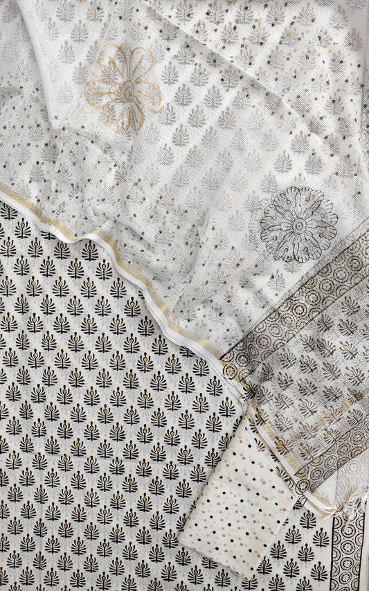 KHADI GOLD Hand Block Printed Cotton Suit with Cotton Kota Doria dupatta