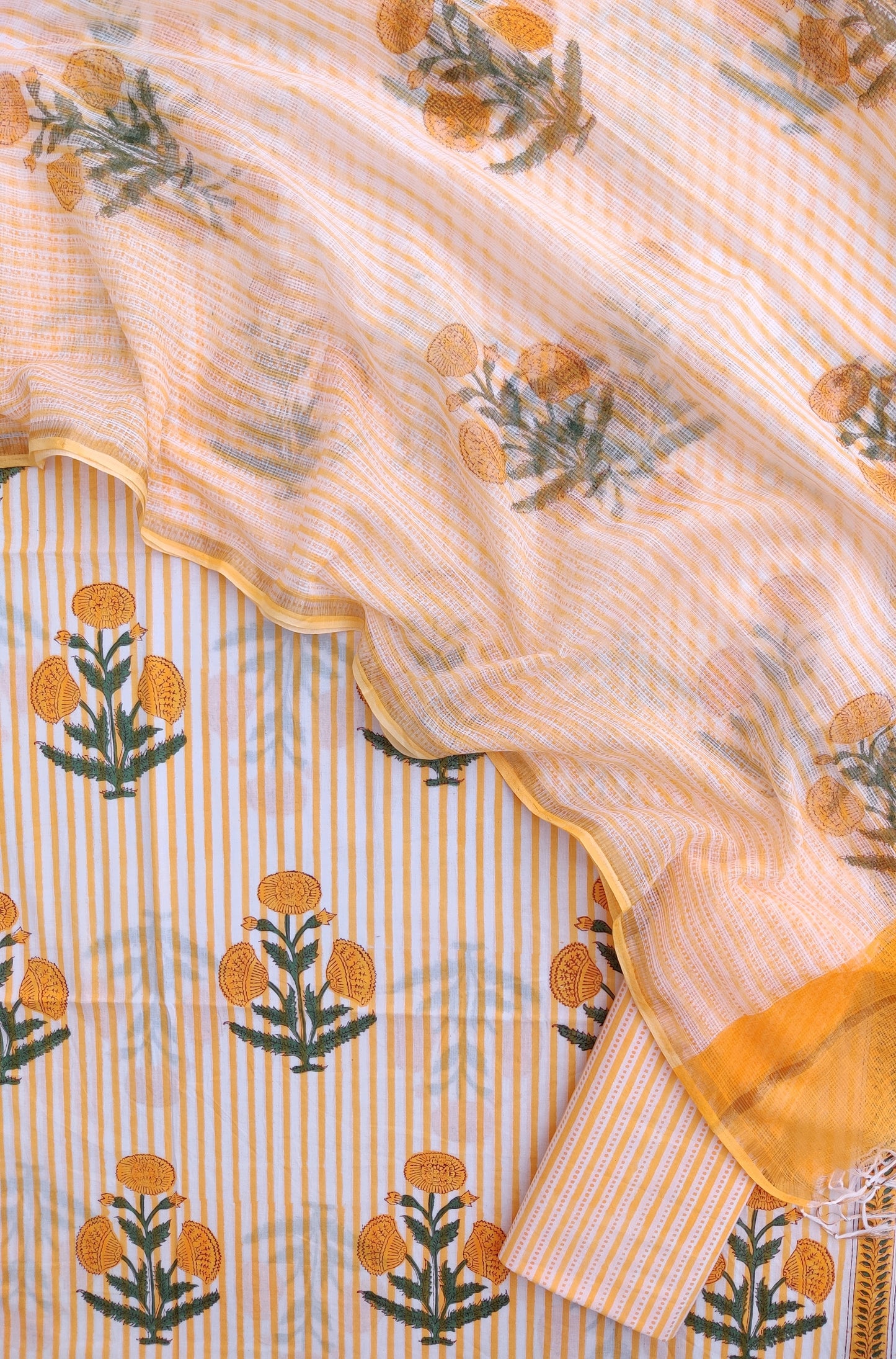 BOOTA Hand Block Printed Cotton Suit with Cotton Kota Doria dupatta