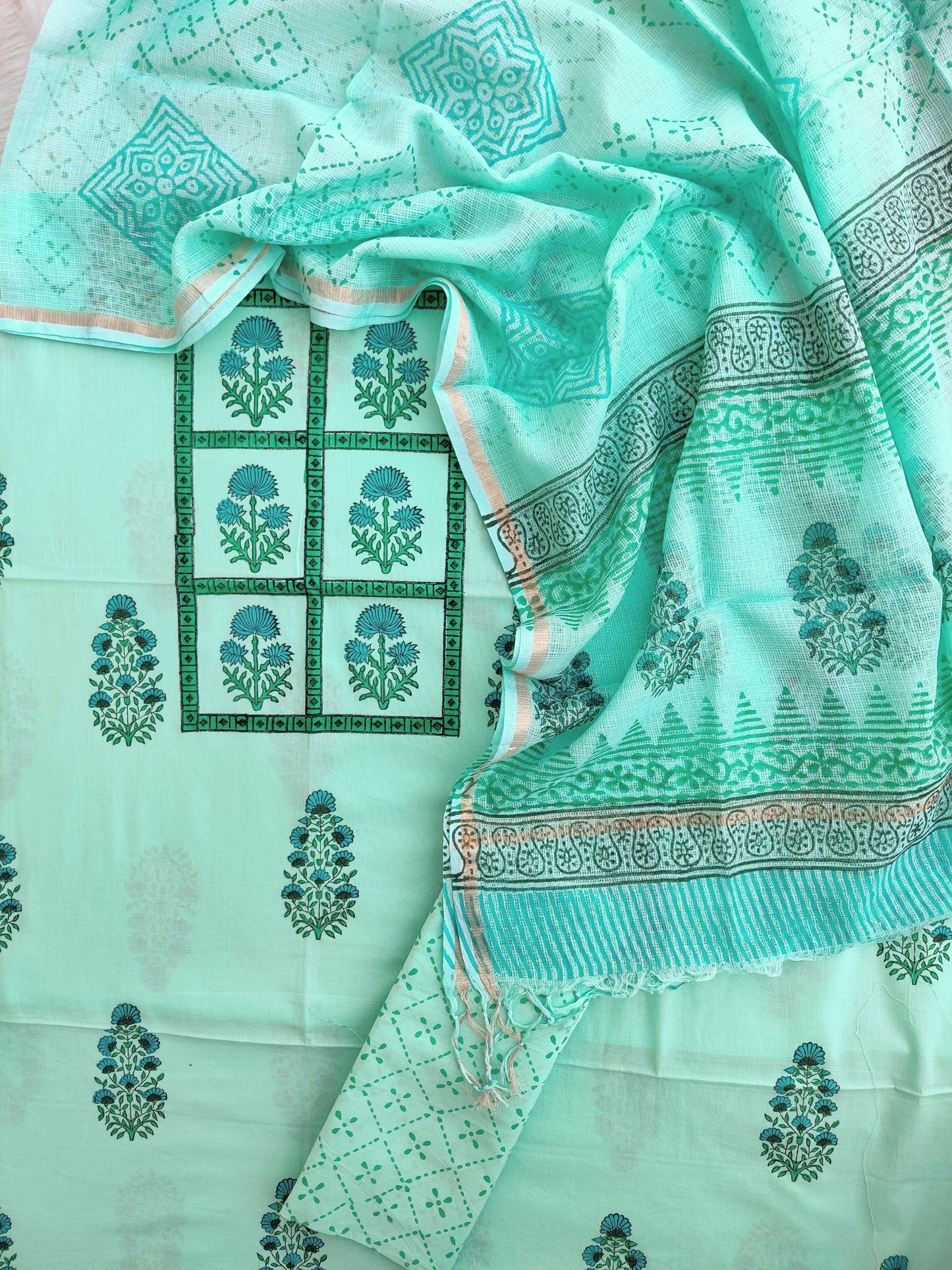 PANEL Hand Block Printed Cotton Suit with Cotton Kota Doria dupatta