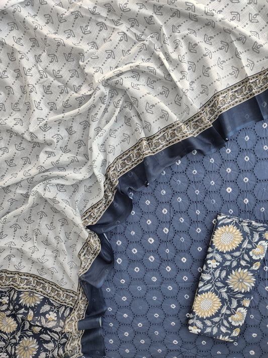 Schiffli Suit with Mulmul Dupatta