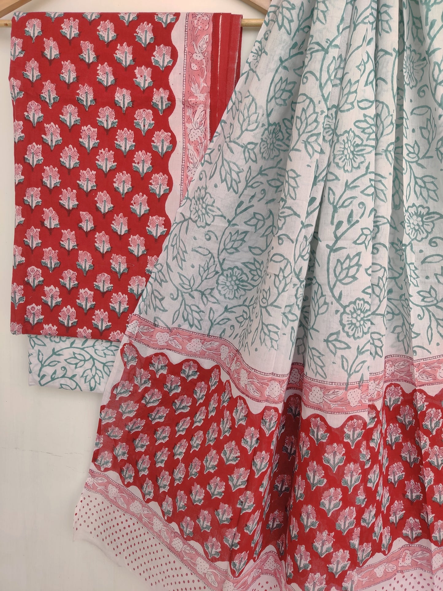 Hand Block Printed Cotton Suit With Mulmul Cotton Dupatta