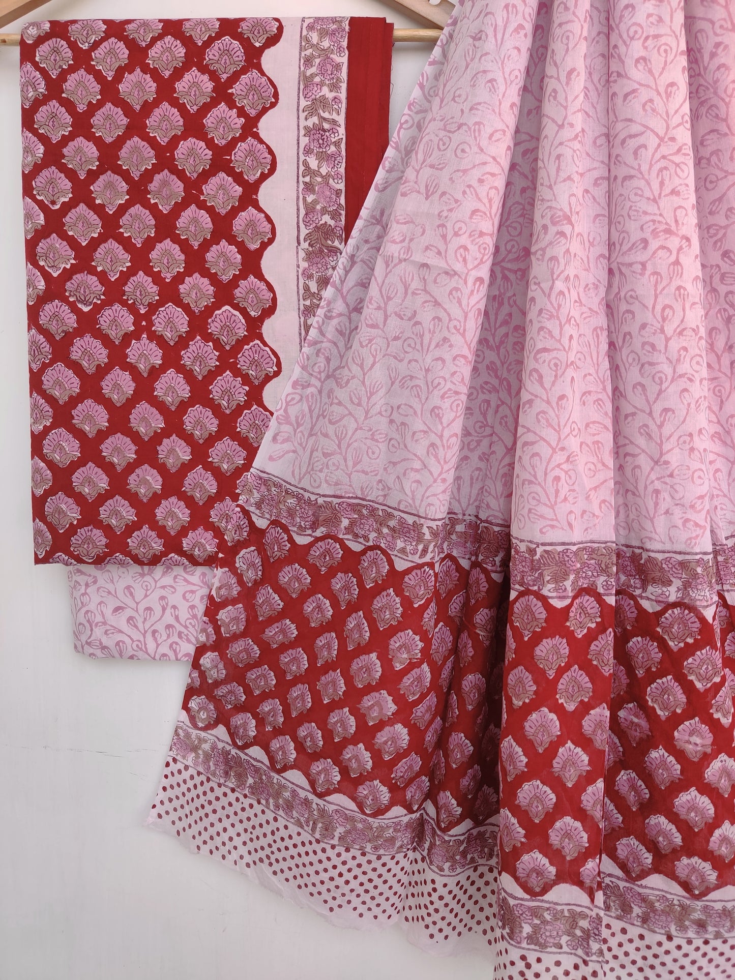 Hand Block Printed Cotton Suit With Mulmul Cotton Dupatta