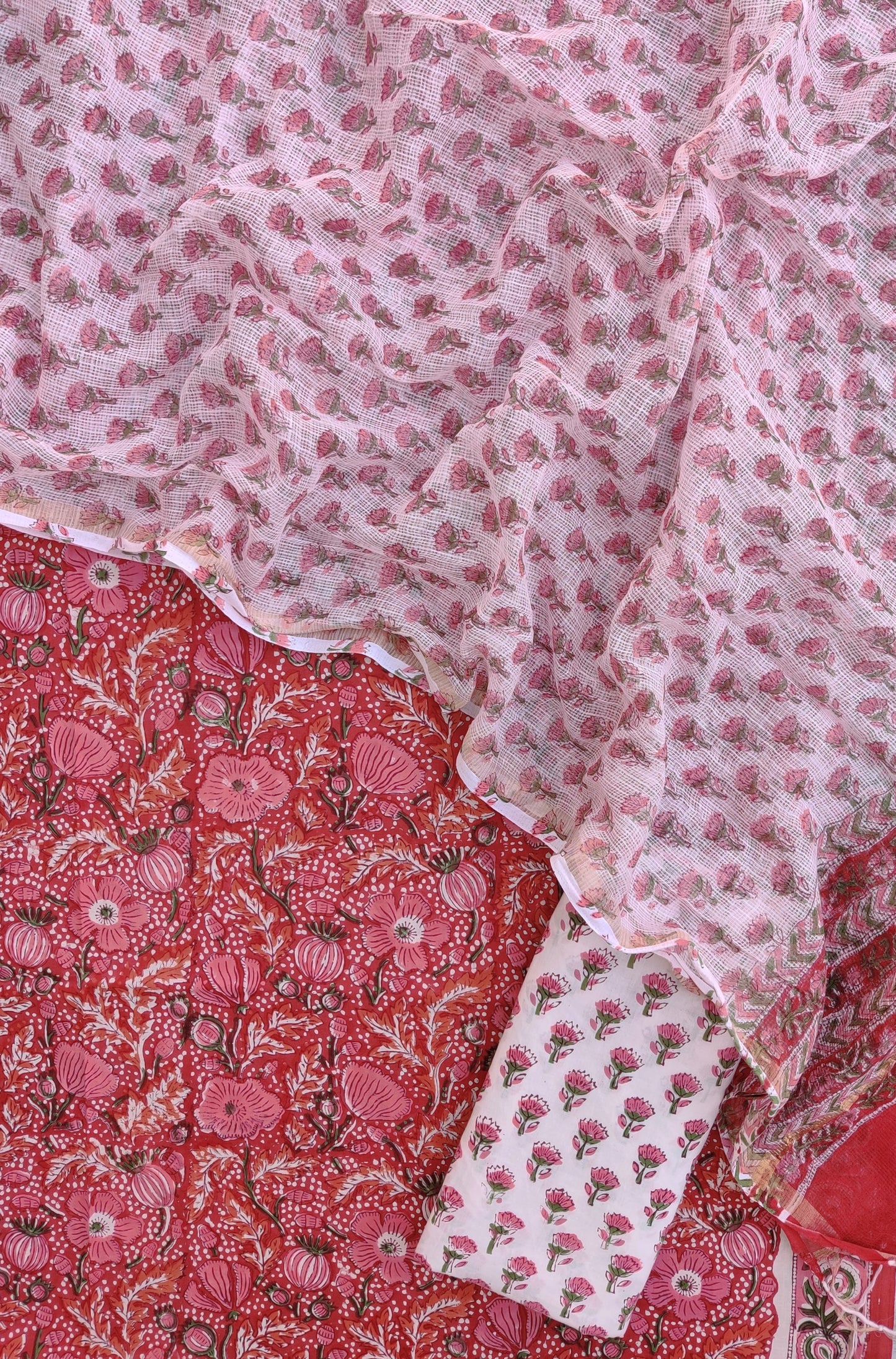 Hand Block Printed Cotton Suit with Cotton Kota Doria dupatta