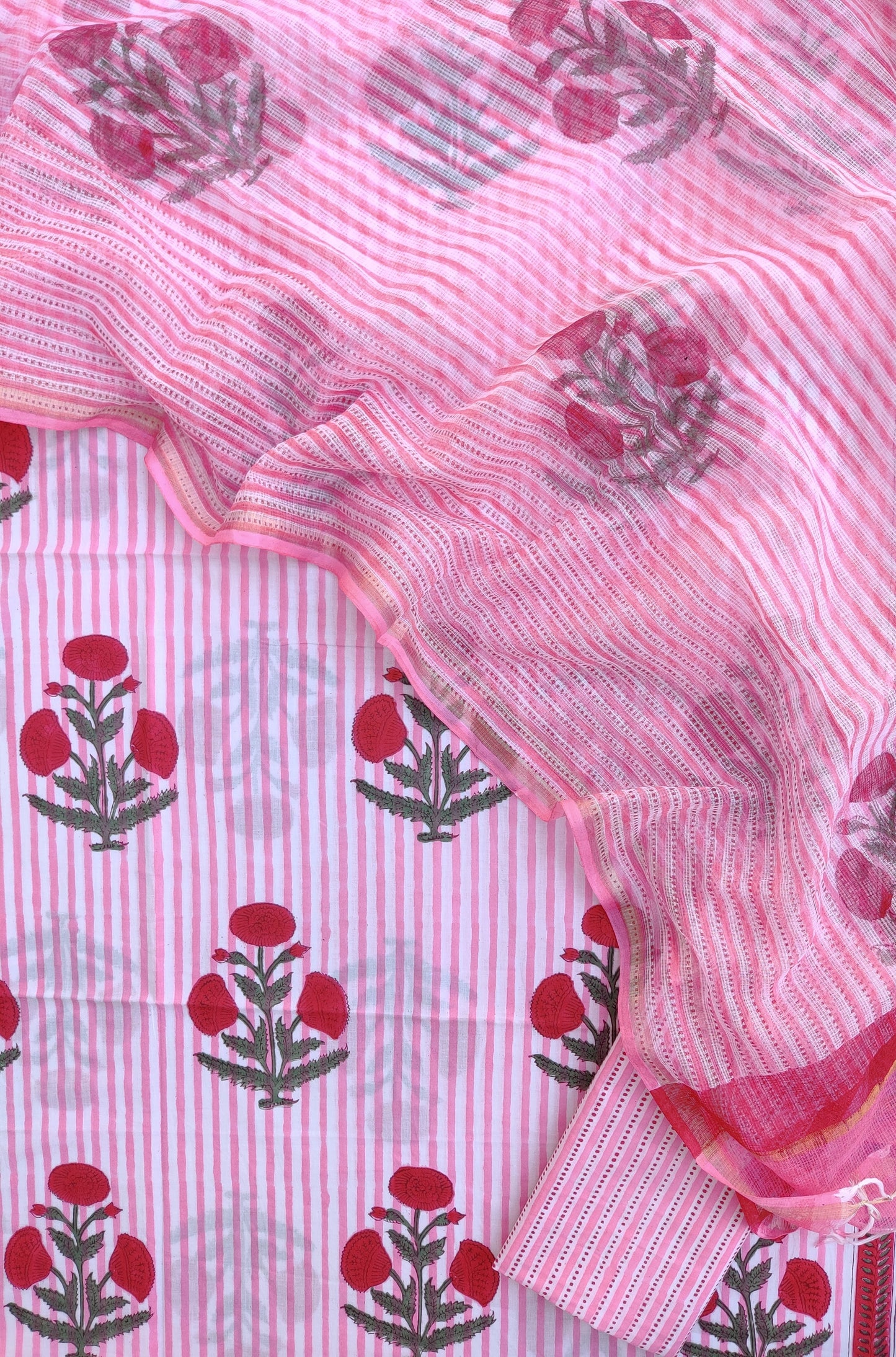 Hand Block Printed Cotton Suit with Cotton Kota Doria dupatta