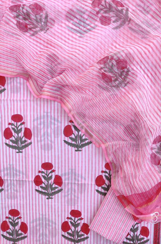 Hand Block Printed Cotton Suit with Cotton Kota Doria dupatta