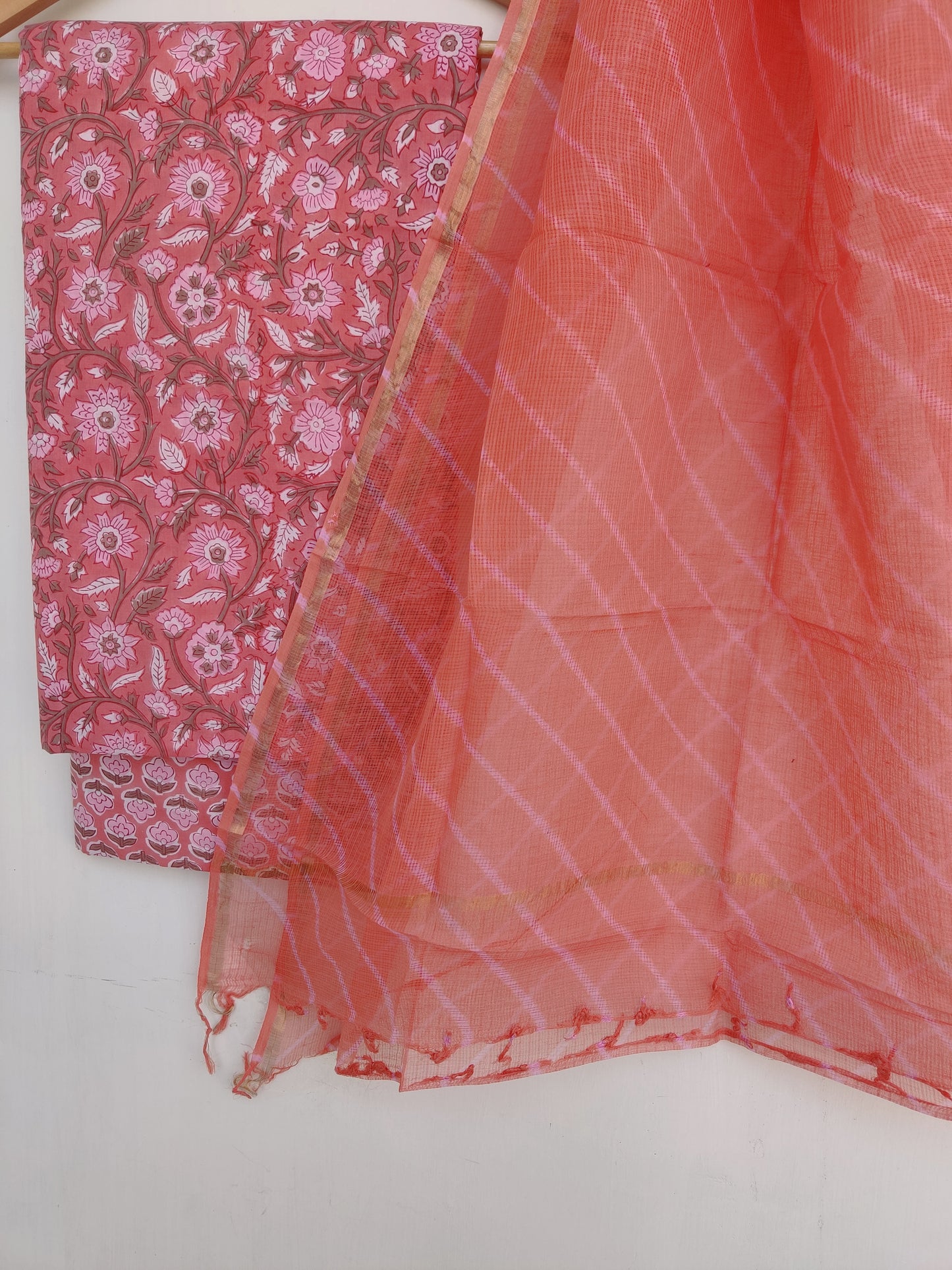 BLOCK PRINTED COTTON SUIT WITH LEHRIYA KOTA DORIA DUPATTA